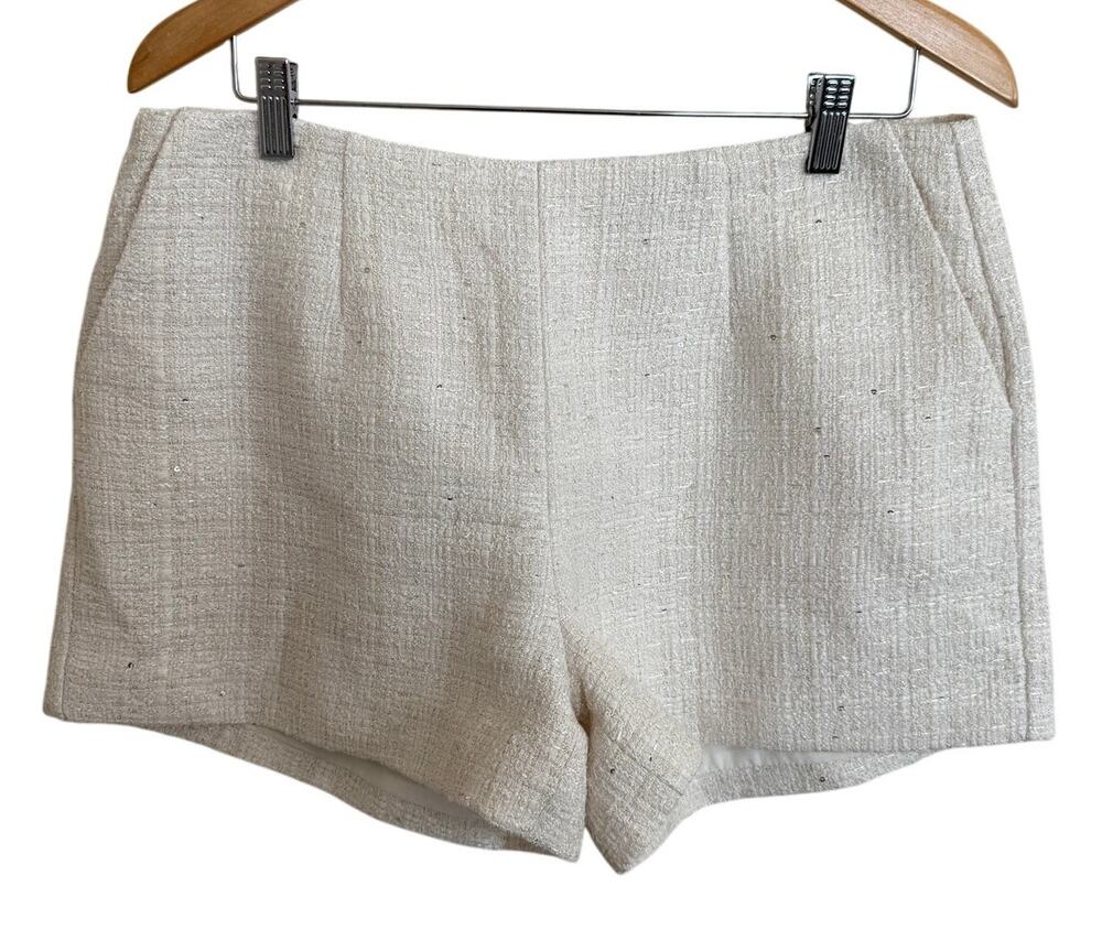 Aqua White Silver Sequin Gold Tweed Wool HighRise Short Size XL NEW Twee Preppy